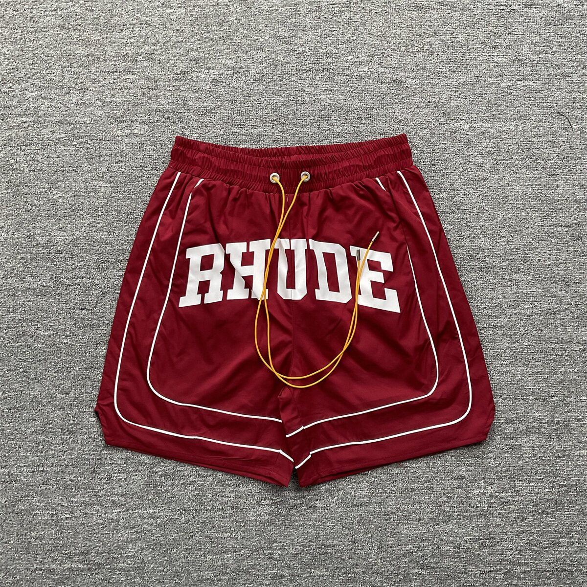 Rhude Varsity Letter Logo Double Piping Nylon Casual Shorts Burgundy
