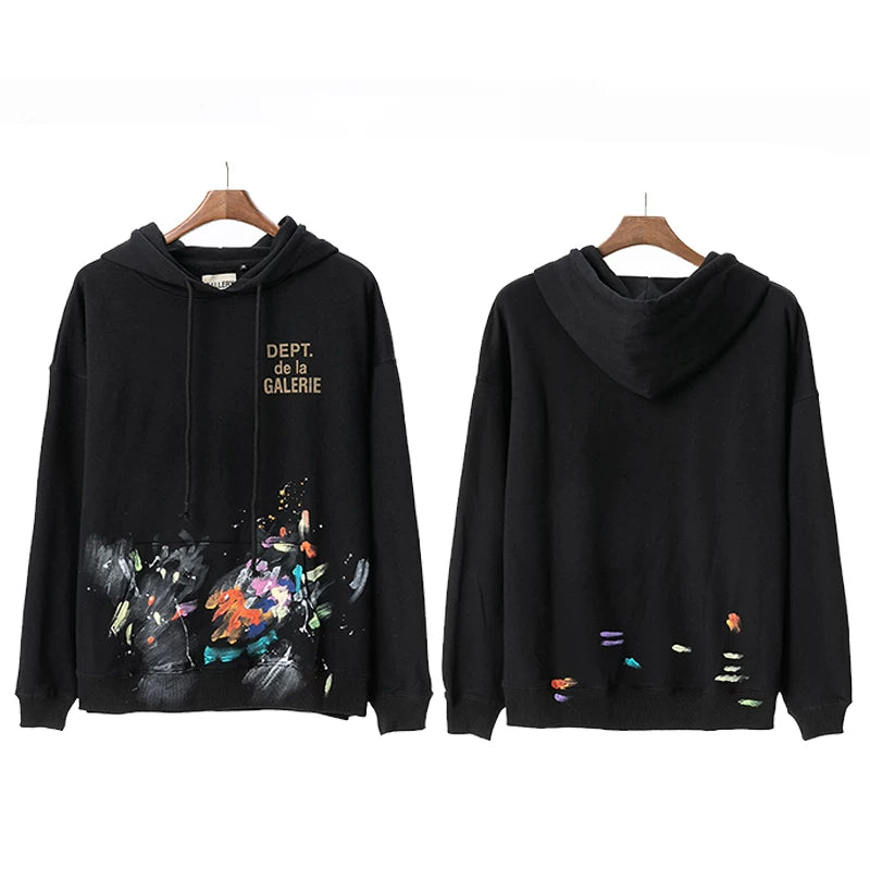 GALLERY DEPT autumn new flame letter print men's and women's loose casual pure cotton hooded sweatshirt jacket (12)
