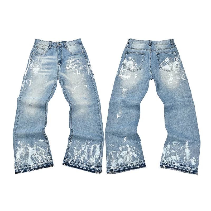 Gallery Dept White Paint‑Splatter Vintage Light‑Wash Flare Denim Jeans