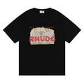 Rhude Monaco City Landscape Vintage Postcard Graphic Tee Black