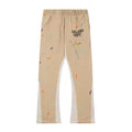 Gallery Dept Pastel Paint‑Splash Color‑Block Flare Sweatpants Khaki