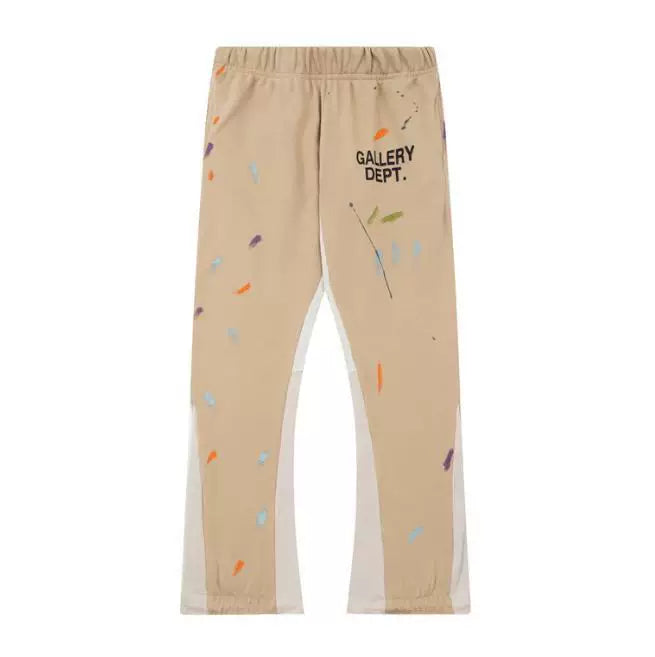 Gallery Dept Pastel Paint‑Splash Color‑Block Flare Sweatpants Khaki