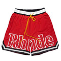 Rhude Big Outline Logo Striped Trim Mesh Basketball Shorts Red