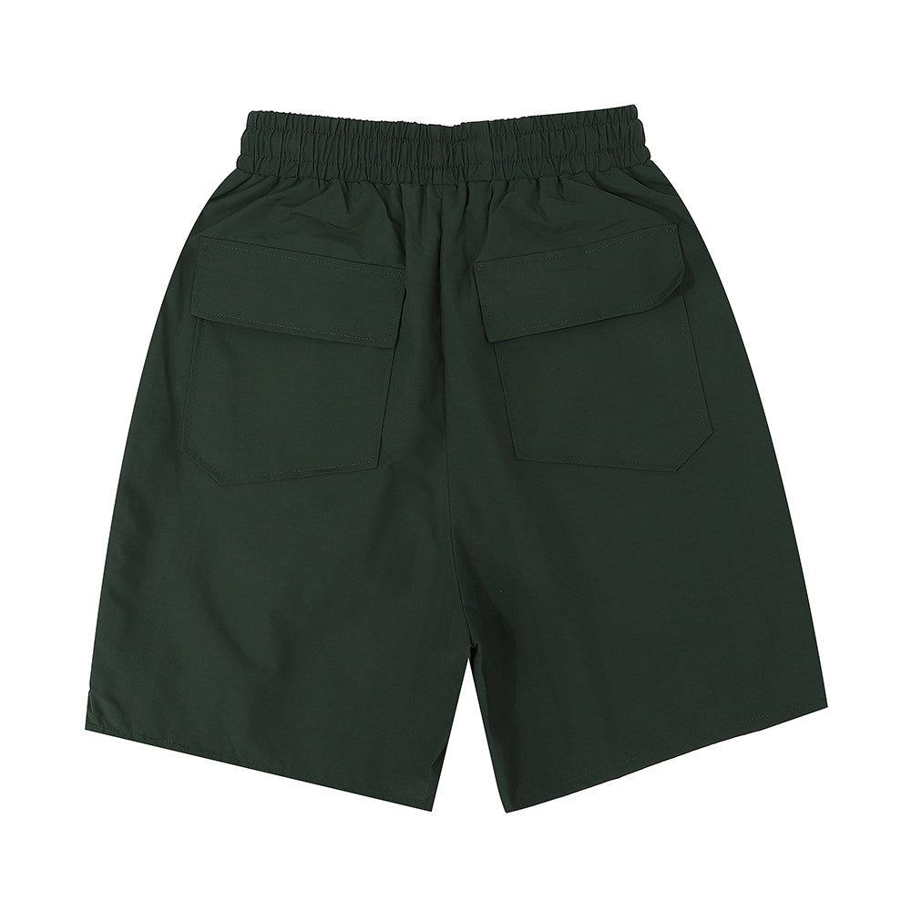 Rhude Big Outline Logo Nylon Casual Shorts Dark Green