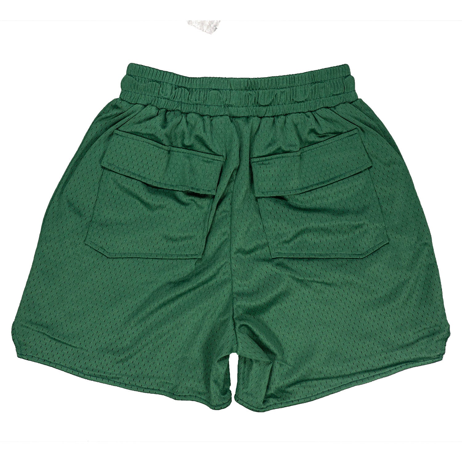 Rhude Big Leather Patch Logo Mesh Basketball Shorts Dark Green