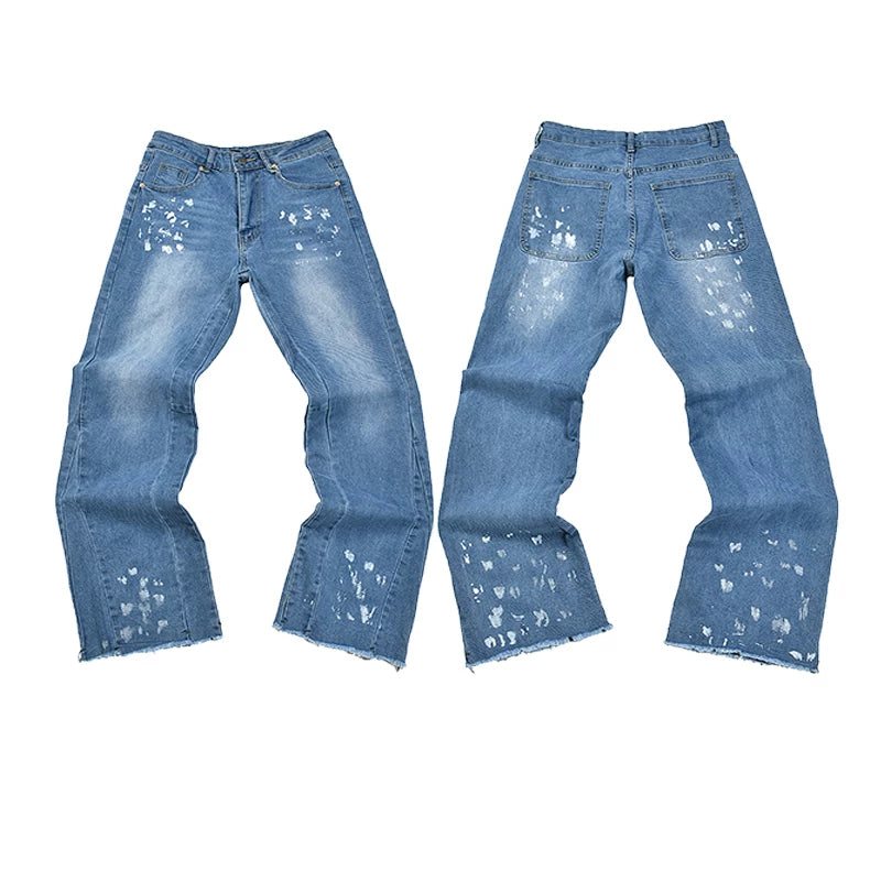 Gallery Dept White Paint‑Splatter Mid‑Wash Flare Denim Jeans