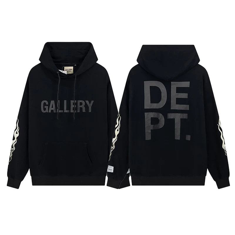 GALLERY DEPT autumn new flame letter print men's and women's loose casual pure cotton hooded sweatshirt jacket (1)