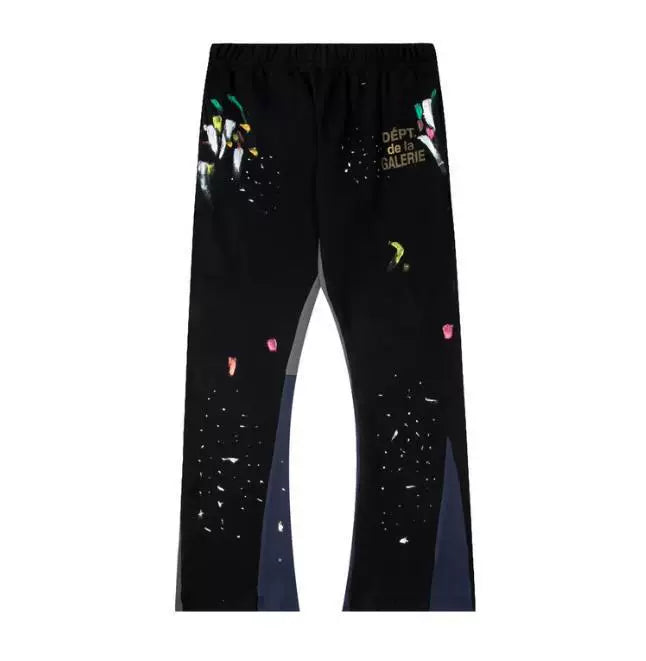 Gallery Dept Dépt de la Galerie Fruit Paint‑Splash Color‑Block Flare Sweatpants Black