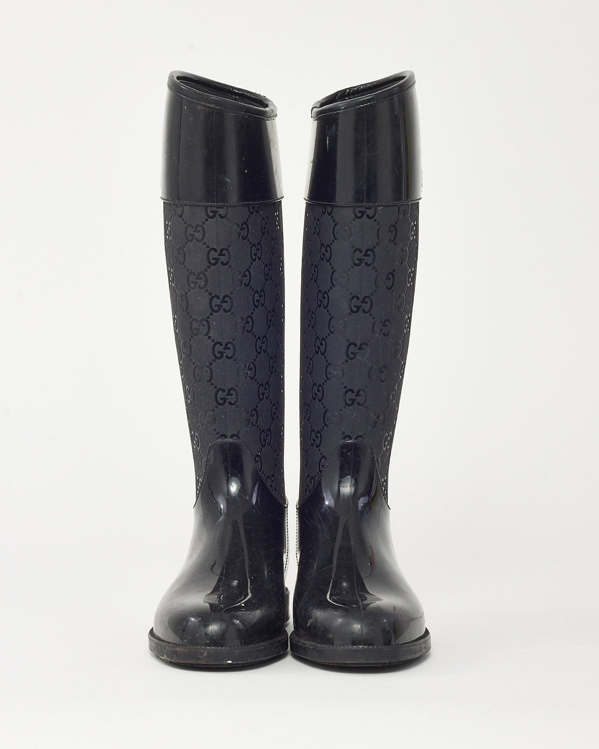 Gucci Black PVC Rubber GG Monogram Rain Boots - 36