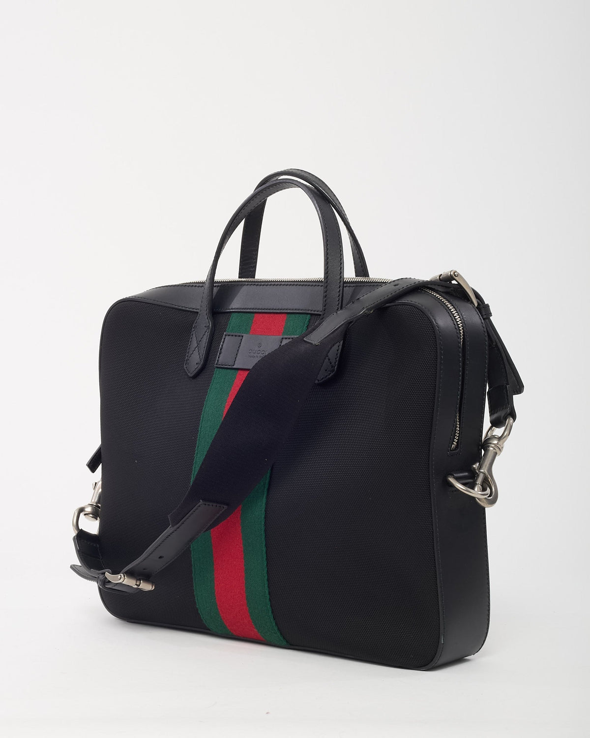 Gucci Black Techno Canvas Web Top Handle Briefcase with Strap