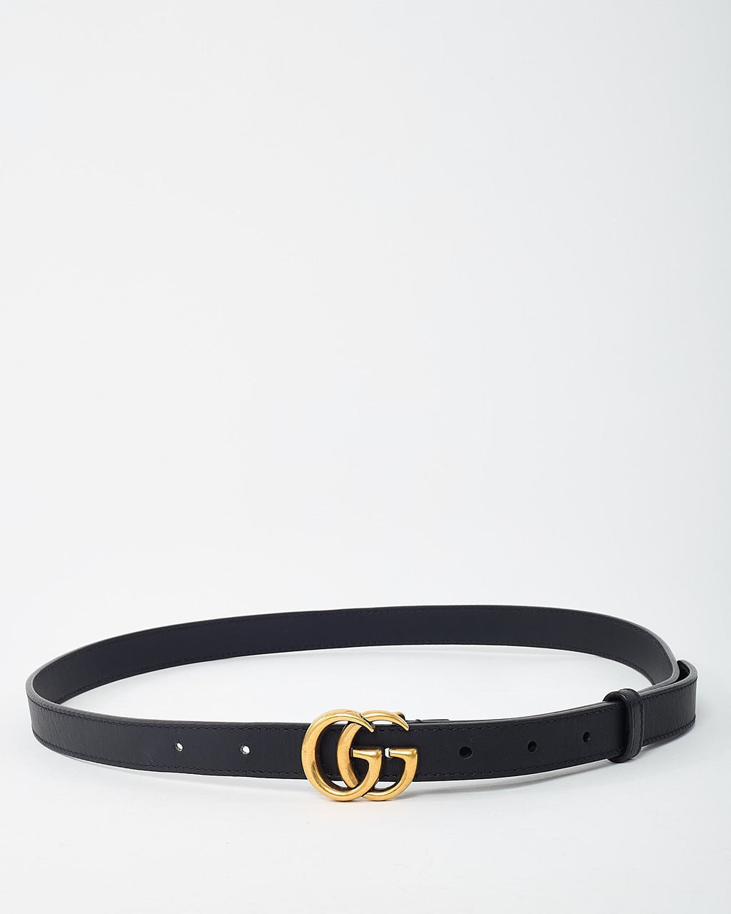 Gucci Black Leather GHW Thin GG Marmont Belt - 85/34