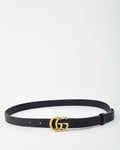 Gucci Black Leather GHW Thin GG Marmont Belt - 85/34