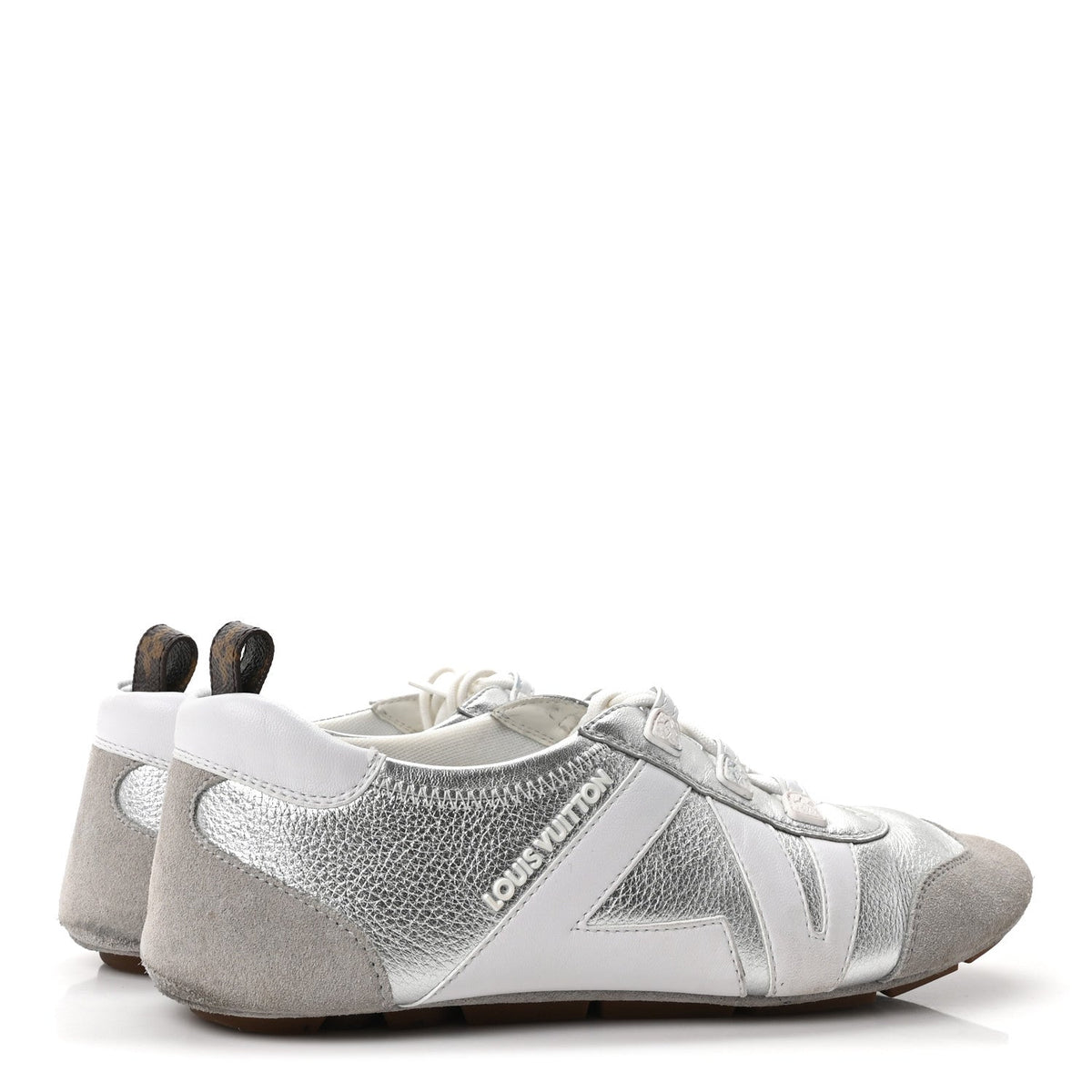 Metallic Grained Calfskin Womens LV Sneakerina 38 Silver