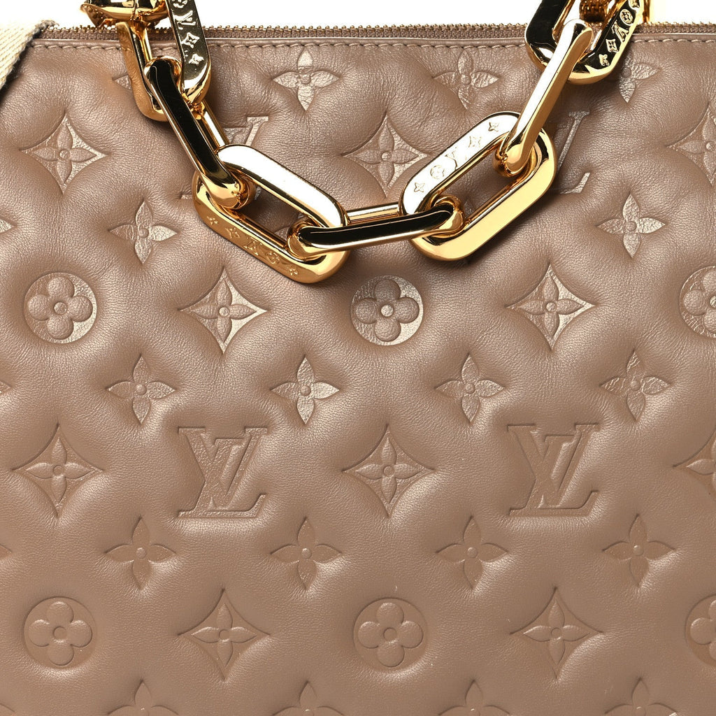 Lambskin Embossed Monogram Coussin MM Taupe