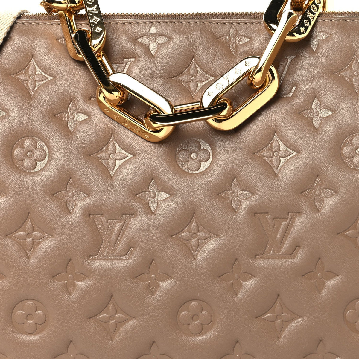 Lambskin Embossed Monogram Coussin MM Taupe