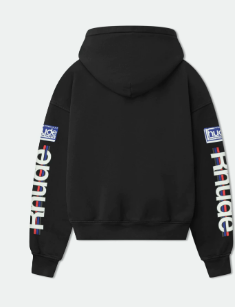 Rhude Big R Motor Racing Patch Graphic Cropped Hoodie Black