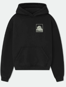 Rhude Mountain Sunset Front‑Back Graphic Cropped Hoodie Black
