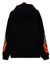 Rhude Bike Rally Eagle Chain Flame‑Sleeve Graphic Hoodie Black