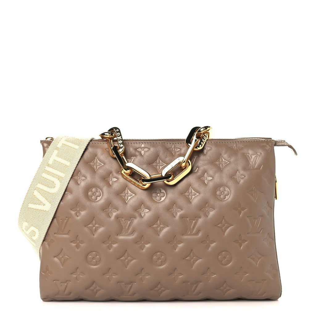 Lambskin Embossed Monogram Coussin MM Taupe