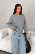 Luzia V Neck Knit Sweater Grey